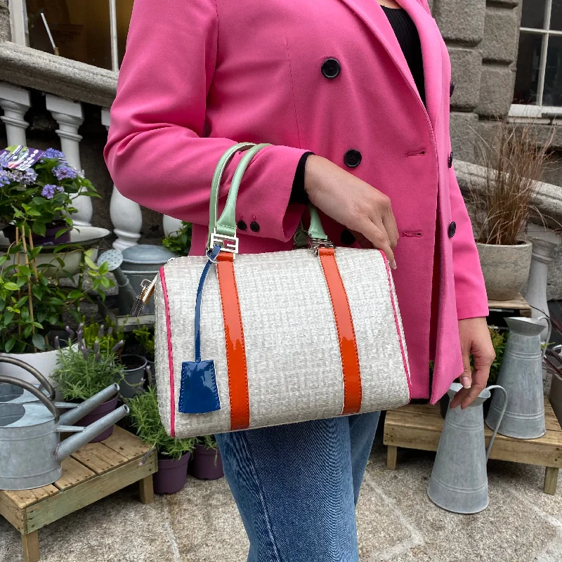 Fendi Baguette bags with a monogram - embossed leather surface for a luxurious feelFendi Canvas & Leather Sequin  Bowling Bag Ltd Edition