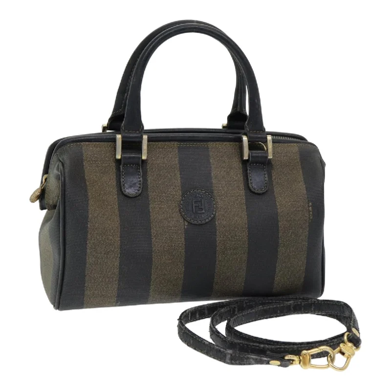 Fendi Baguette bags in a limited - edition colorway for a rare and exclusive lookFENDI Pecan Canvas Hand Bag 2way Brown Black  83671