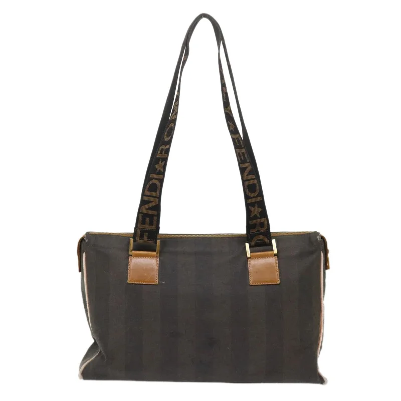 Fendi bags with a detachable tablet holder for using tablets on the goFENDI Pecan Canvas Shoulder Bag Black Brown  bs7192