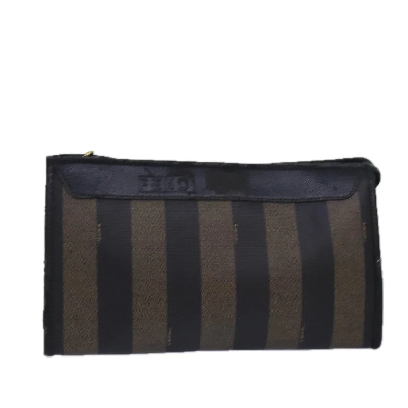 Fendi tote bags with a self - cleaning interior lining for easy maintenanceFENDI Pecan Canvas Clutch Bag Black Brown  ti1705