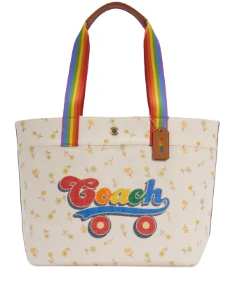 Ladies Coach Tabby bags with a textured leather surface for a more tactile lookCoach Tote With Rainbow Roller Skate Graphic