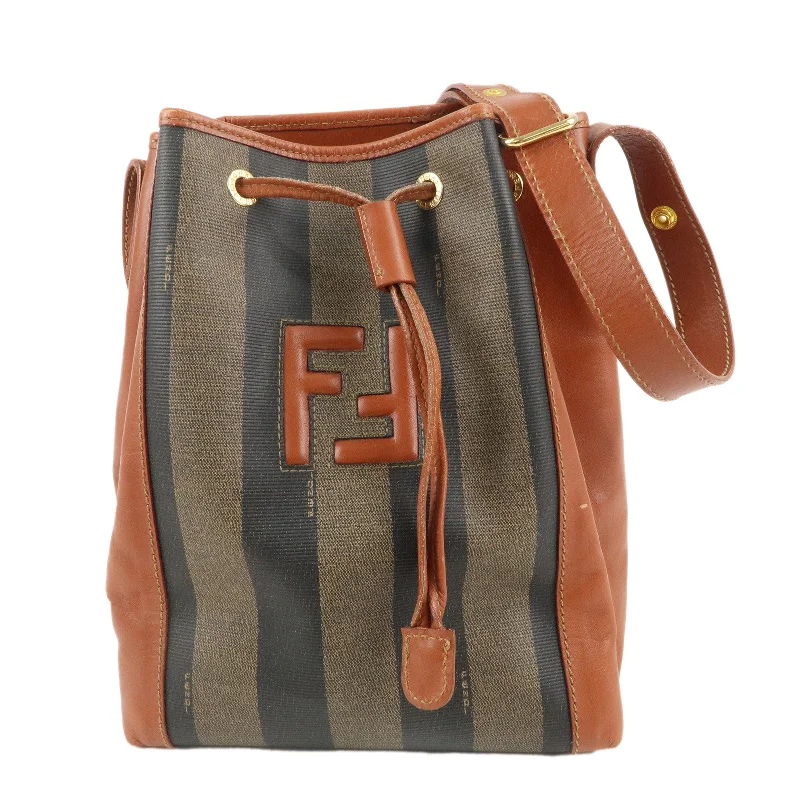 Fendi bags with a detachable makeup pouch inside for beauty - conscious usersFENDI Pequin PVC Leather Shoulder Bag Black Brown Khaki