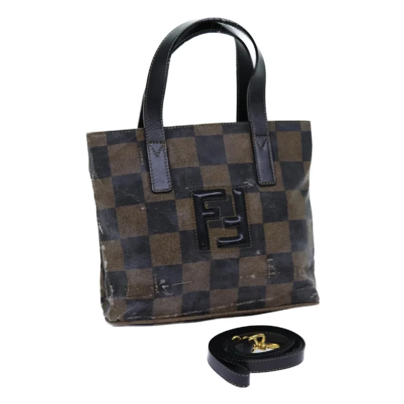 Fendi By The Way bags with a leather - wrapped drawstring for a luxurious and tactile feelFENDI Pecan Canvas Hand Bag 2way Brown Black  69215