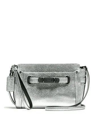 Coach bags with a zip - top closure and a front - pocket for quick accessCoach Swagger Wristlet Crossbody in Pebble Leather