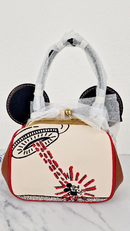 Ladies Coach Borough bags in a pastel shade for a soft and delicate appearanceDisney x Coach x Keith Haring Mickey Mouse Kisslock Bag in Smooth Leather With Mickey Mouse and Spaceship Pop Art Crossbody Bag Handbag - Coach 4719