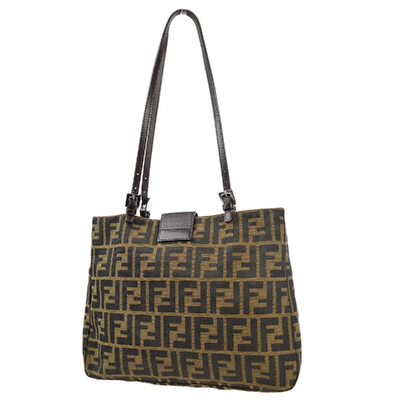 Fendi tote bags with a double - zip closure for enhanced securityFendi Brown Zucca Tote Handbag