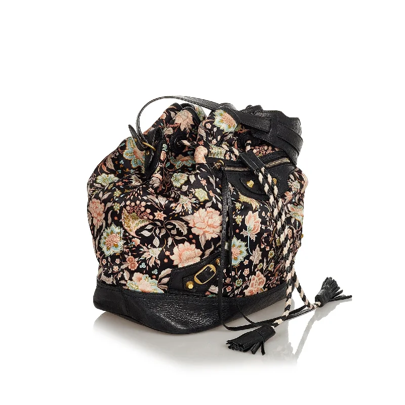 Balenciaga Arena large size with zipper - pocket compartmentsBalenciaga Floral Print Satin Bucket Bag (SHG-25724)