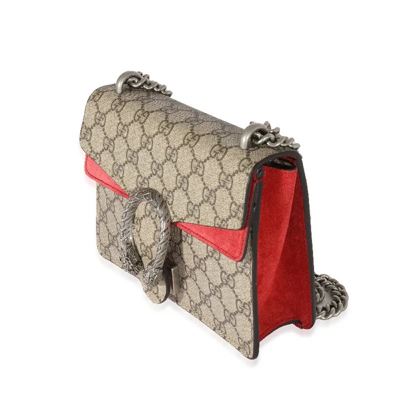 Women Gucci bags with a front - zip pocket for small itemsWomen Gucci bags with a front - zip pocket for small itemsGucci Red Suede GG Supreme Mini Dionysus