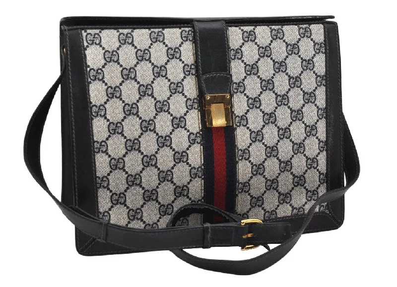 Gucci tote bags for women with a printed Gucci logoGucci tote bags for women with a printed Gucci logoAuthentic GUCCI Sherry Line Shoulder Cross Body Bag GG PVC Leather Navy 1395K