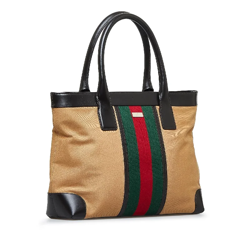 Women Gucci crossbody bags with a woven leather strapWomen Gucci crossbody bags with a woven leather strapGucci Web Canvas Tote Bag (SHG-3FEW2l)