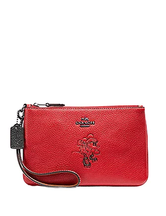 Coach Rogue bags featuring the signature C - hardware for a branded lookCoach Boxed Minnie Mouse Small Wristlet