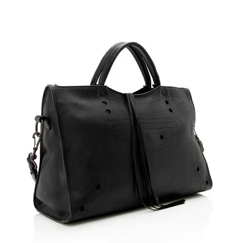 Balenciaga Speed small size with embossed logo on the sideBalenciaga Leather Blackout City Satchel (SHF-17534)