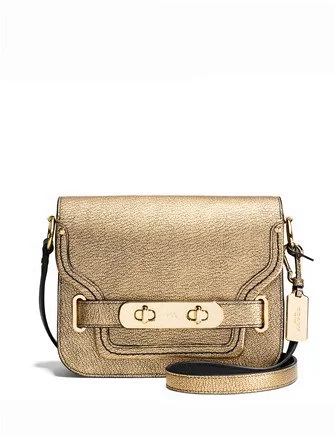 Coach Dempsey bags with a large capacity and a drawstring closureCoach Metallic Pebble Leather Swagger Small Shoulder Bag