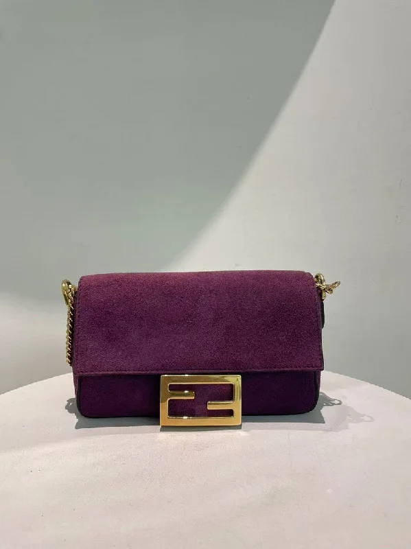 Fendi backpacks with a padded back panel for comfort during long - distance travelFendi Mini Baguette Purple Suede Chain Shoulder Bag