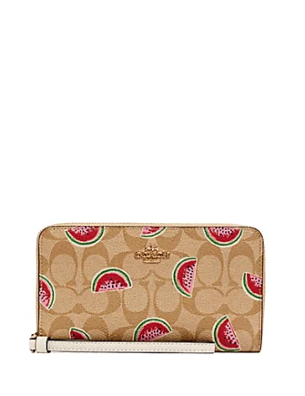 Coach Dempsey bags with a leather - wrapped drawstring for a luxurious feelCoach Large Phone Wallet in Signature Canvas With Watermelon Print