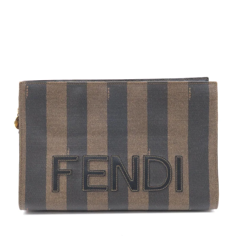 Fendi bags with a detachable sunglass holder for easy access to eyewearFENDI Pequin PVC Leather Clutch Bag Black Khaki