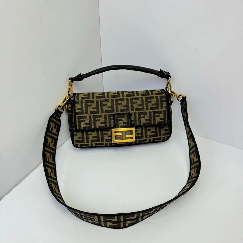 Ladies Fendi shoulder bags with a magnetic - closure flap for easy opening and closingFendi Vintage Monogram Baguette Bag Brown Canvas Gold Hardware 27cm