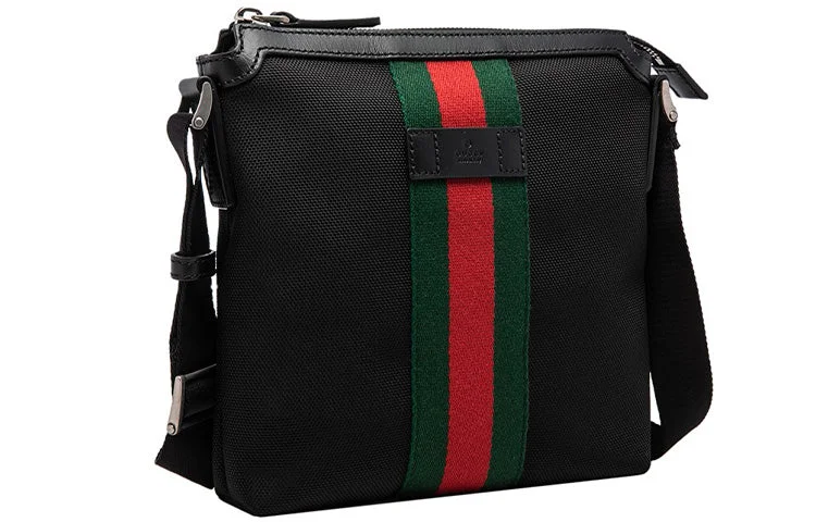 Women Gucci bags with a front - zip pocket for small itemsWomen Gucci bags with a front - zip pocket for small itemsMen's GUCCI Red Green Stripe Webbing Leather Logo Canvas Shoulder Messenger Bag Black 631195-KWT7N-1060