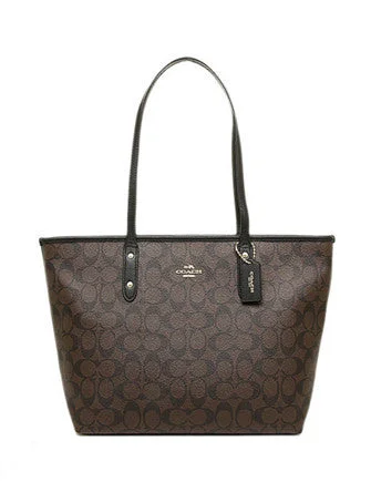 Coach bags with a back - zip pocket for storing valuables securelyCoach City Zip Top Tote in Signature Coated Canvas