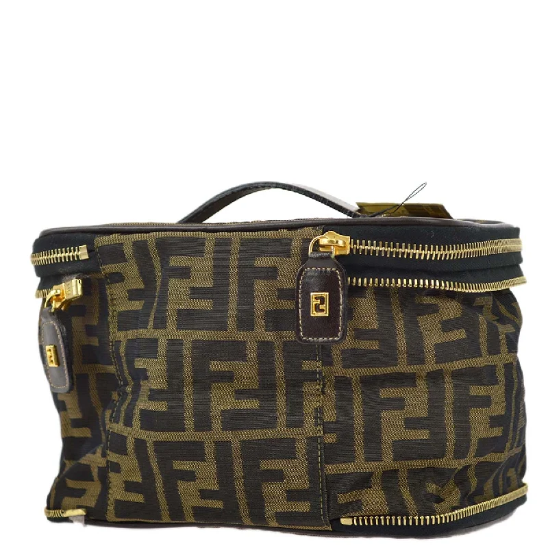 Fendi bags with a front - zip pocket for small items such as lip balm and earphonesFendi Brown Zucca Vanity Handbag