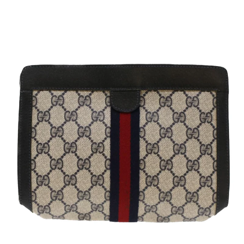 Women Gucci crossbody bags with a woven leather strapWomen Gucci crossbody bags with a woven leather strapGUCCI GG Canvas Sherry Line Clutch Bag PVC Leather Navy Red  yk7860