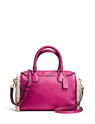 Coach handbags with a metal - framed clasp for durability and styleCoach Mini Bennett Satchel in Shearling and Leather