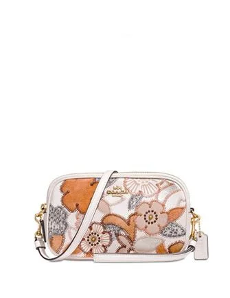 Coach tote bags with a snap - button closure and a decorative charm for styleCoach Crossbody with Patchwork Tea Rose