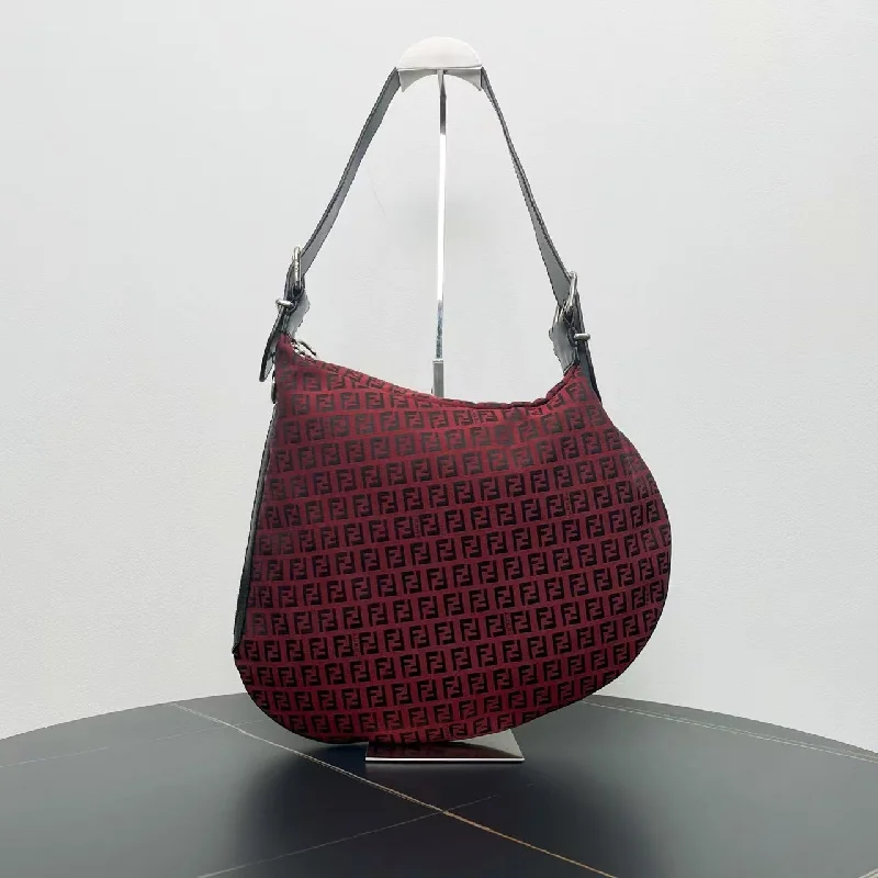 Fendi tote bags with a self - cleaning interior lining for easy maintenanceFendi Zucca Burgundy Fabric Shoulder Bag Medium