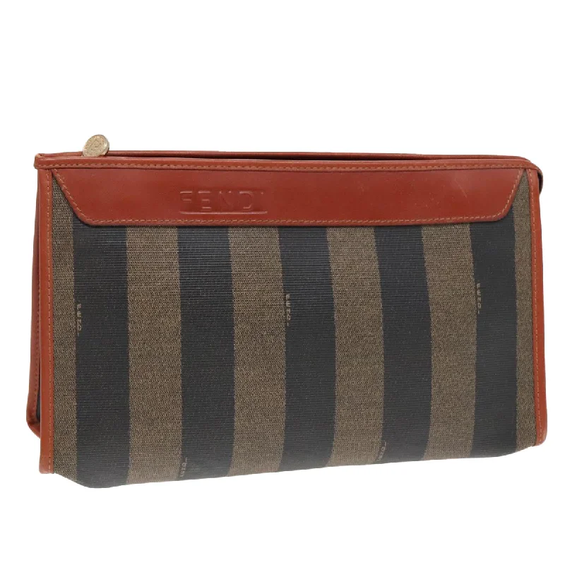 Medium - sized Fendi shoulder bags in rich, deep colors like burgundy for a sophisticated appearanceFENDI Pecan Canvas Clutch Bag Black Brown gold  ep5609