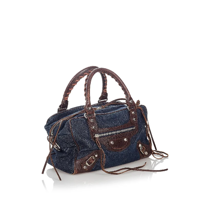 Balenciaga First small size with suede leather constructionBalenciaga Motocross Twiggy Denim Handbag (SHG-27194)