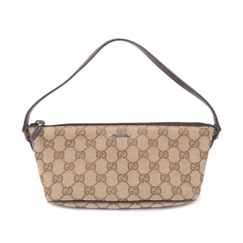 Ladies Gucci shoulder bags with a wide - width strapLadies Gucci shoulder bags with a wide - width strapGUCCI Boat Bag GG Canvas Leather Bag Pouch Beige Brown 07198