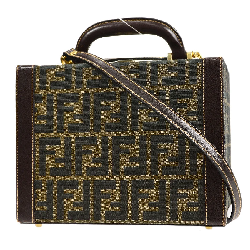 Fendi bags with a detachable mobile phone holder for on - the - go connectivityFendi Zucca 2way Vanity Handbag Brown