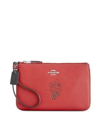 Coach bags with a detachable mirror inside for quick touch - upsCoach Minnie Mouse Motif Boxed Wristlet in Pebble Leather