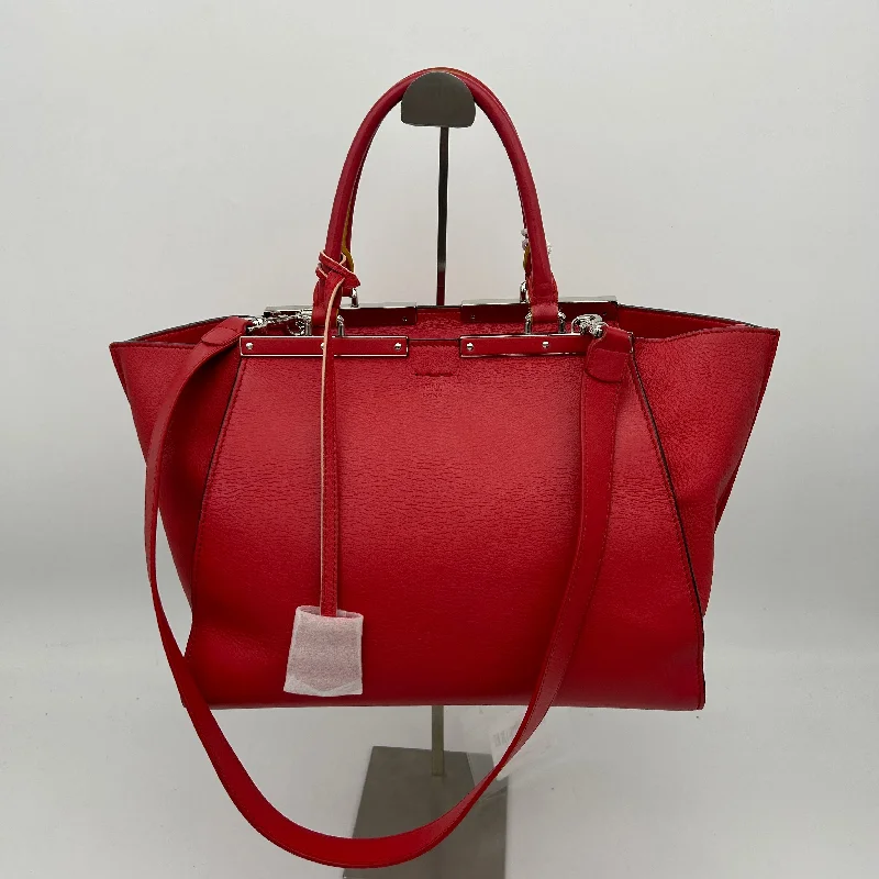 Fendi backpacks with a retractable handle for easy transportationFendi Vitello Dolce Shiny Nappa Petite 3Jours Tote Red