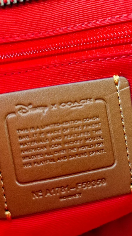 Coach tote bags with a double - handle and shoulder - strap option for easy useDisney X Coach Patricia Saddle Bag with Motocycle Mickey Mouse in Red Smooth Leather Crossbody Bag - Coach F59359