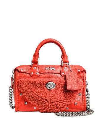 Coach crossbody bags with a printed floral pattern for a feminine touchCoach Rhyder Satchel 18 In Shearling and Leather