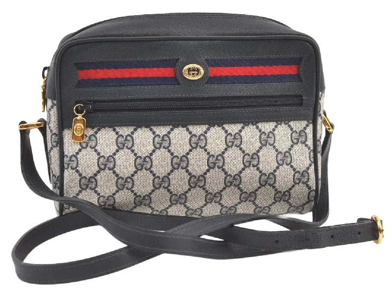 Women Gucci bags with a zippered interior pocketWomen Gucci bags with a zippered interior pocketAuthentic GUCCI Sherry Line Shoulder Cross Bag GG PVC Leather Navy Junk 1396K