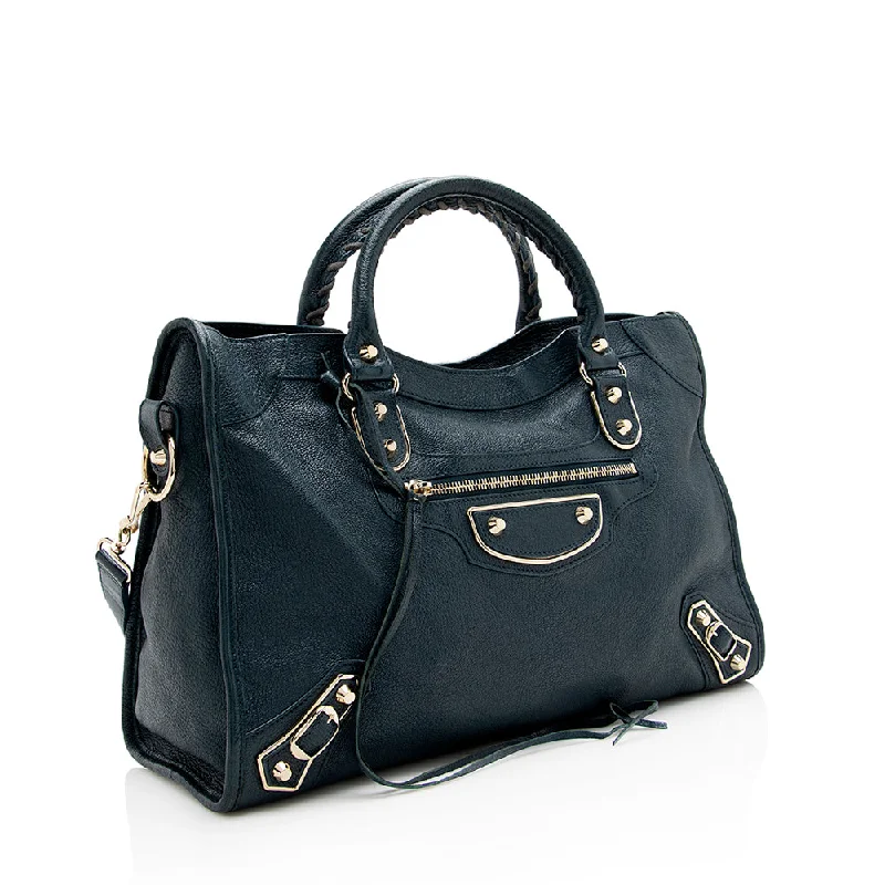 Balenciaga Hourglass large size with crocodile - embossed leatherBalenciaga Agneau Metallic Edge City Satchel (SHF-17832)