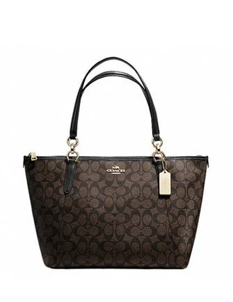 Coach tote bags with a spacious interior and multiple compartments for organizationCoach Signature Print Coated Canvas Ava Zip Tote