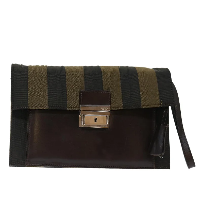 Fendi bags with a detachable camera holder for photography enthusiastsFENDI Pecan Canvas Clutch Bag Black  70820