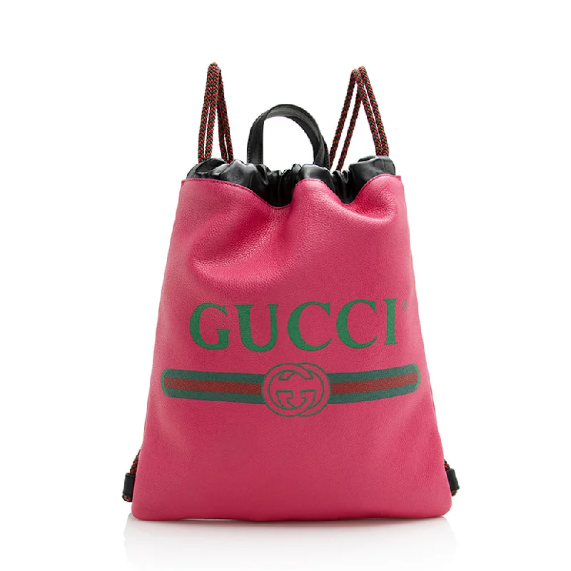 Women Gucci bags with a detachable mirror insideWomen Gucci bags with a detachable mirror insideGucci Leather Logo Drawstring Backpack