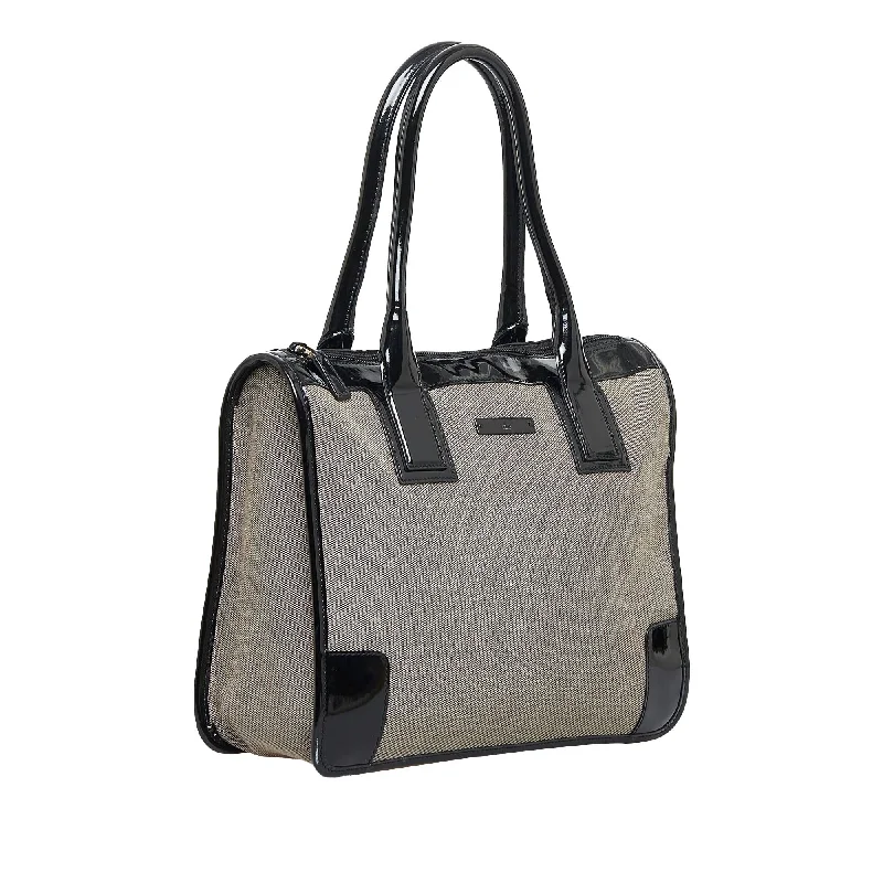 Women Gucci bags with interlocking G hardware for a classic lookWomen Gucci bags with interlocking G hardware for a classic lookGucci Canvas and Patent Leather Trimmed Handbag (SHG-E8ID83)