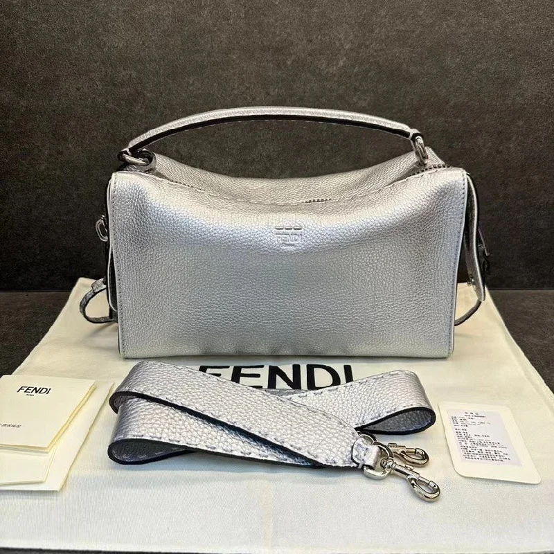 Fendi backpacks with a ventilated back panel for improved air circulationFendi Silver Leather Handbag 30cm