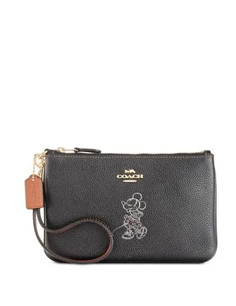 Coach handbags with a metal - framed clasp for durability and styleCoach Minnie Mouse Motif Wristlet in Pebble Leather