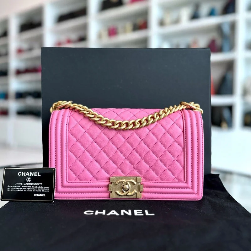 Chanel Lightweight Handbag for Daily Errands*Calfskin* Boy Old Medium Quilted Smooth Calfskin Pink AGHW No 26