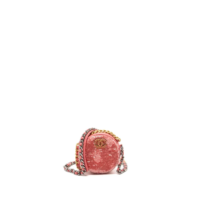 Chanel Designer Handbag with Unique DesignChanel 19 Round Purse With Chain Sequins Pink Multicolour Hardware