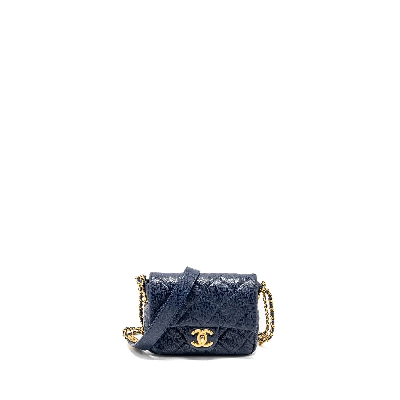 Chanel Lightweight Handbag for Daily ErrandsChanel 22A Button On Chain Mini Square Flap Bag Caviar Navy GHW (Microchip)