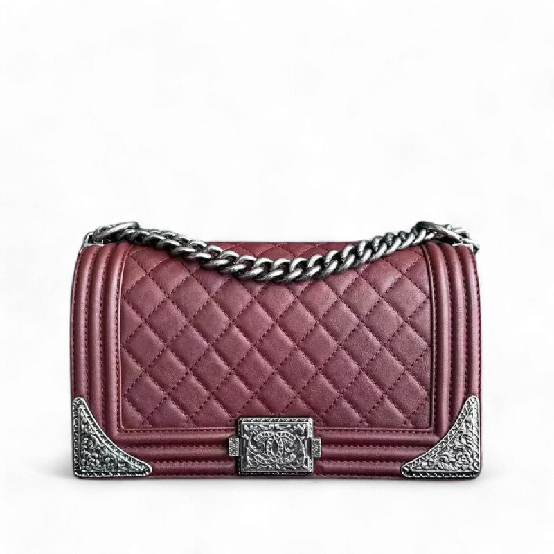 Chanel Lightweight Handbag for Daily ErrandsBoy Limited Edition Old Medium Quilted Grained Calfskin With Metal Edegs Burgundy Leboy RSHW No 19