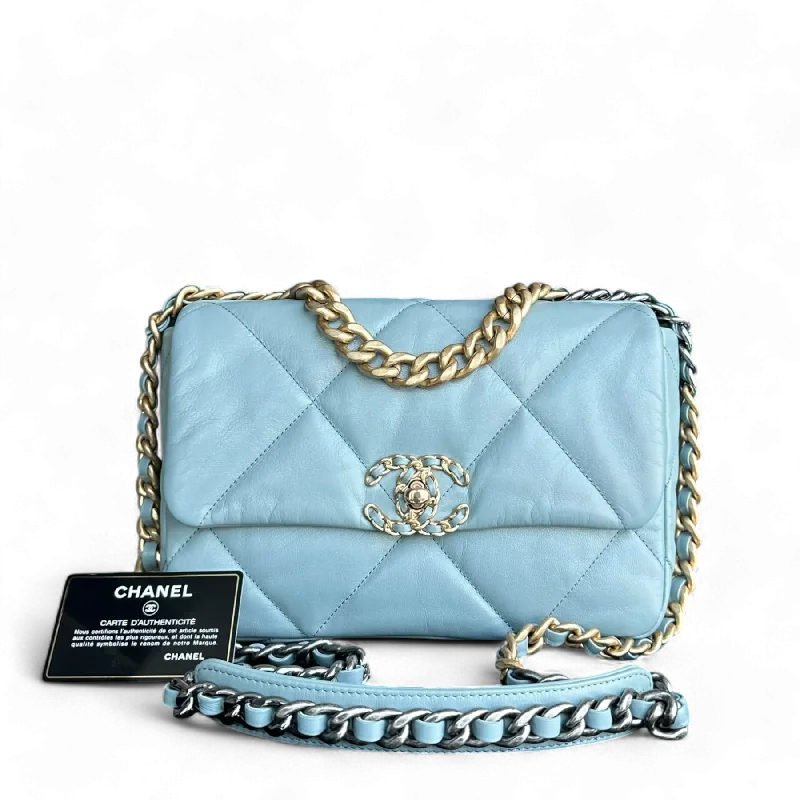 Chanel Medium Tote Bag for Office LadiesChanel C19 Small 19 Bag Quilted Goatskin Light Blue Two-Tone Hardware Series 30