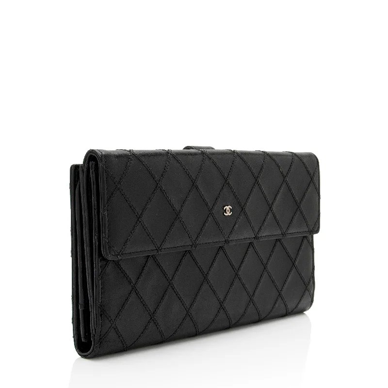 Chanel All - Match Handbag for Versatile StylingChanel Calfskin Diamond Wild Stitch French Purse Wallet (snVzTa)